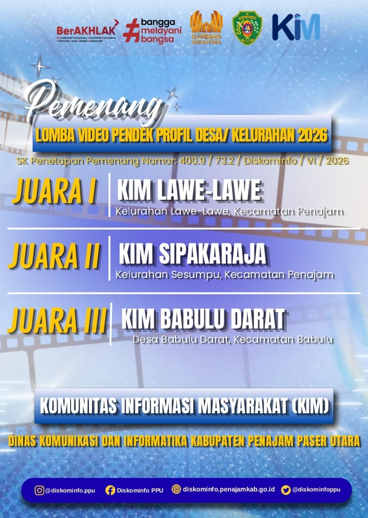 Diskominfo PPU Umumkan Pemenang Lomba Video Pendek Profil Kelurahan dan Desa KIM Tahun 2026